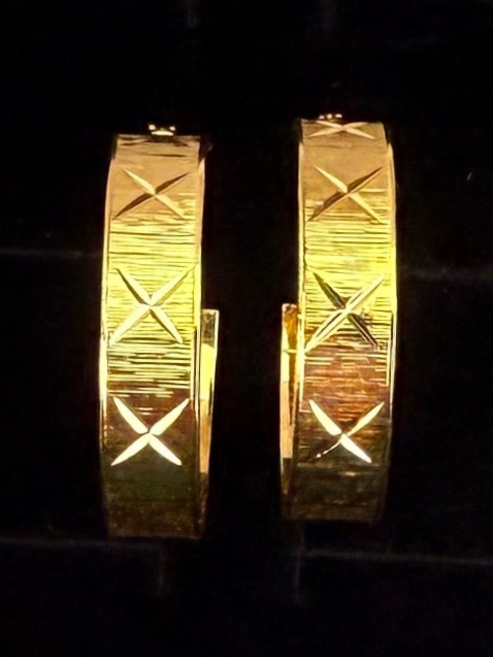 Goldtone Textured X Pattern Hoop Pierced Earrings